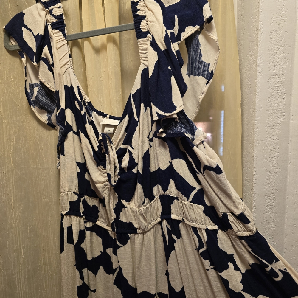 Ava & Viv Navy and Cream Ruffle Maxi Dress